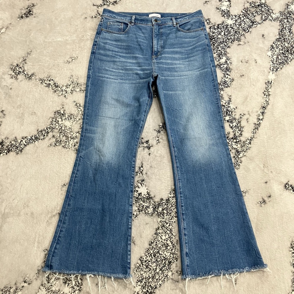 LOFT‎ Modern Flare Jeans Womens 32 14 Medium Wash Raw Hem Stretch Denim